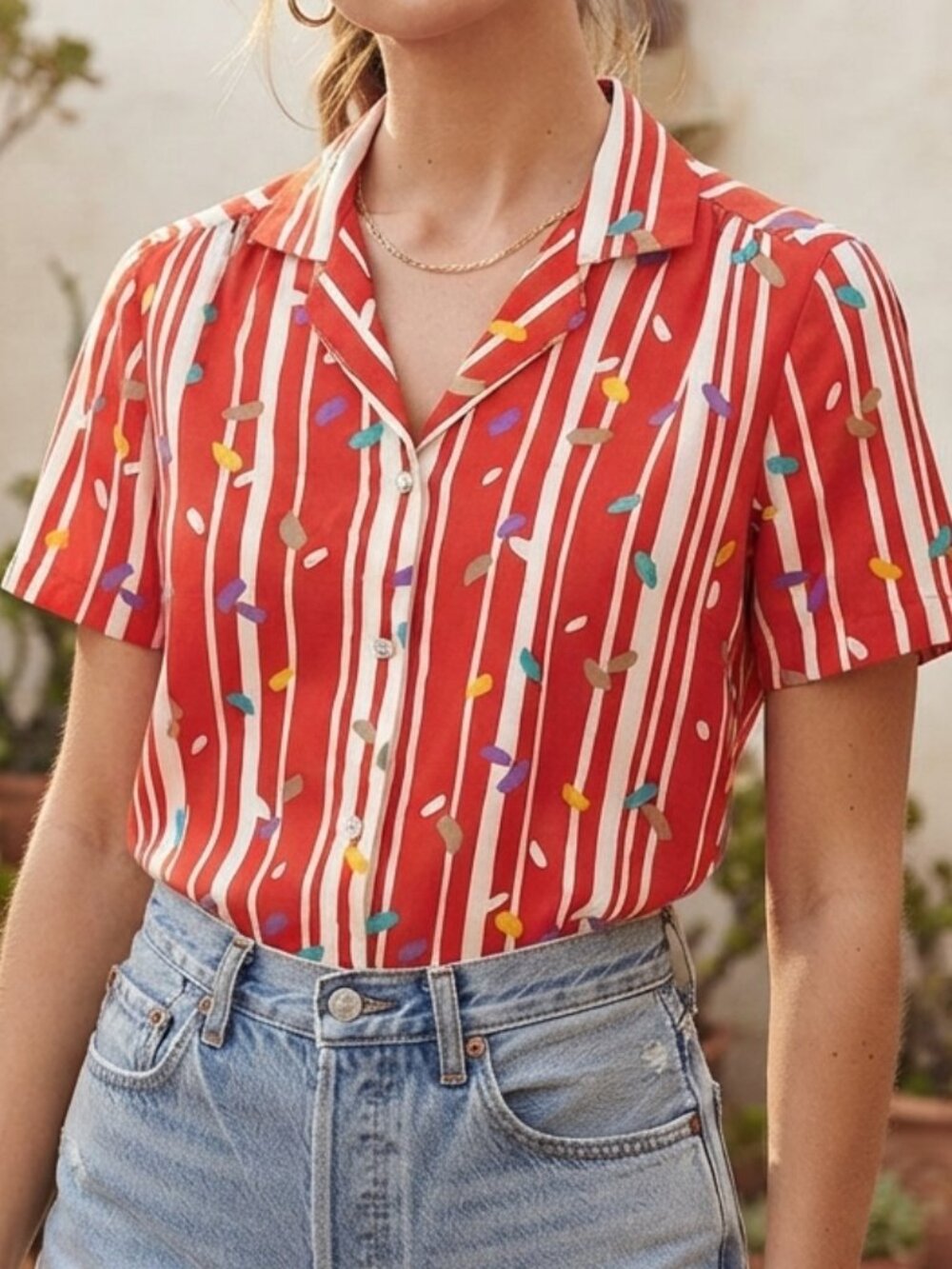 Vintage Lucky Winner Juniors Shirt Size 9/10 Red Sprinkles Print Made in USA